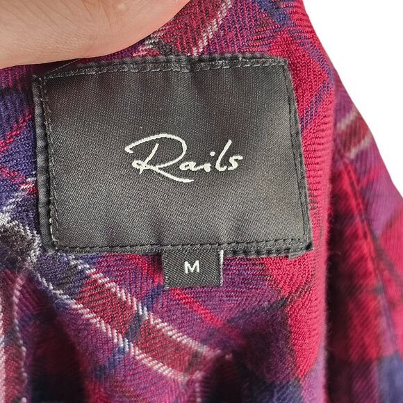 Rails Plaid Bianca Shirtdress Burgundy Blue Long Sleeve Collared Dress Sz M - Picture 8 of 12